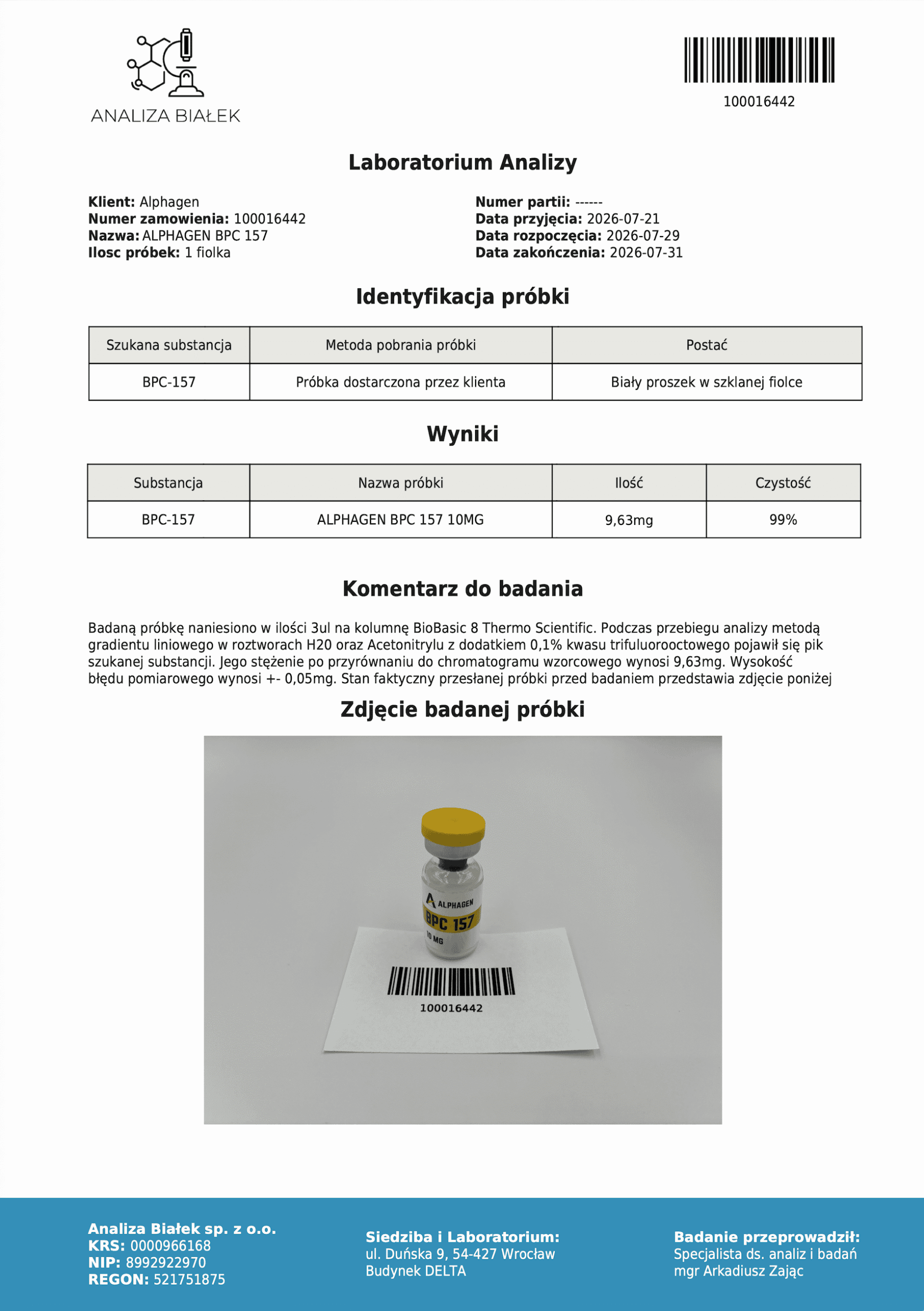 BPC-157 10mg Alphagen – peptyd na regenerację mięśni i stawów - obrazek 2