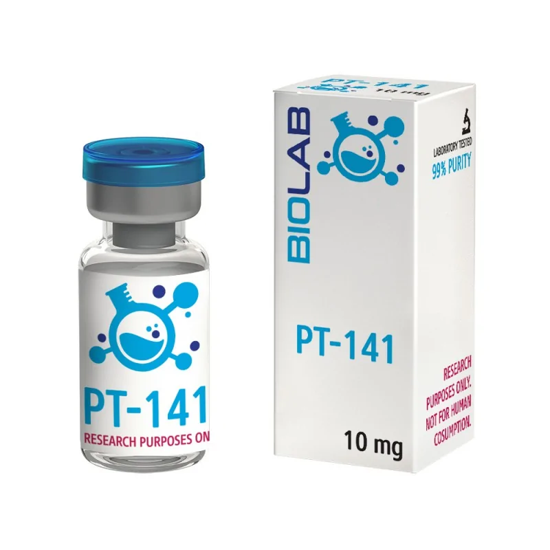 PT-141 10 mg Biolab (Bremelanotyd) to neuroaktywny peptyd wspierający libido i poprawę satysfakcji seksualnej. Działa centralnie na mózg, zwiększając pożądanie i motywację. Produkt przeznaczony wyłącznie do badań. PT-141 10 mg Biolab — peptyd na libido i satysfakcję seksualną