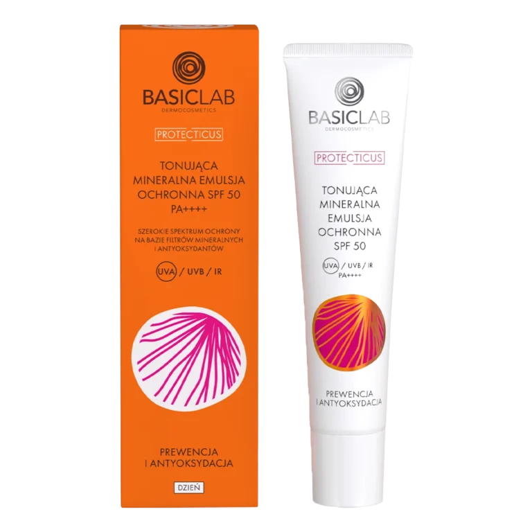 BasicLab Protecticus Tonująca Mineralna Emulsja Ochronna SPF 50 PA++++ – krem z filtrem mineralnym o szerokim spektrum ochrony UVA/UVB/IR, wyrównujący koloryt skóry i działający antyoksydacyjnie – Peptid.pl
