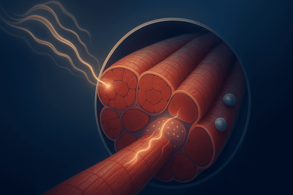 Anaboliczne działanie IGF-1 LR3 wizualizowane w formie realistycznej ilustracji biomedycznej