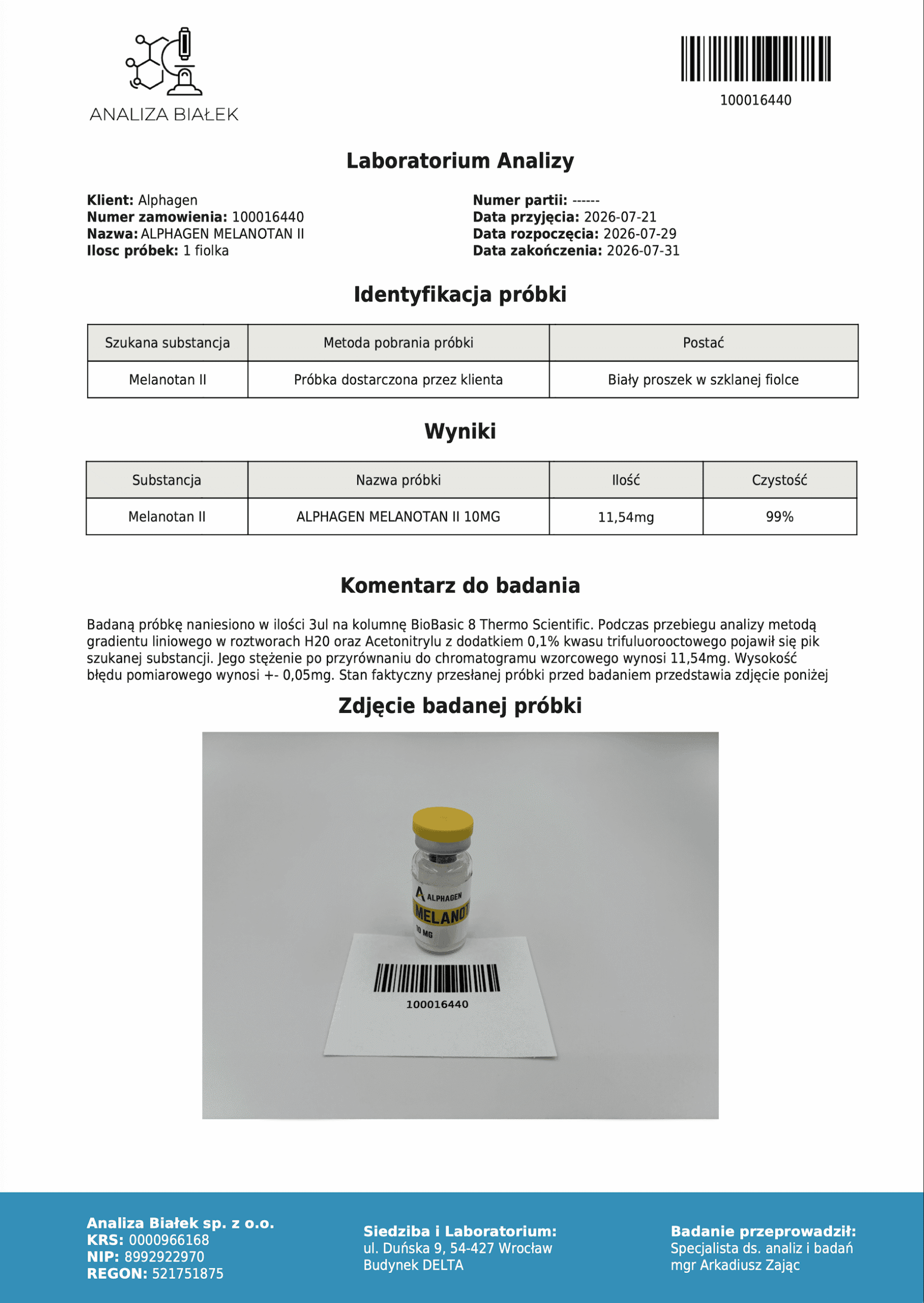 Melanotan II 10 mg Alphagen — peptyd na naturalną opaleniznę - obrazek 2
