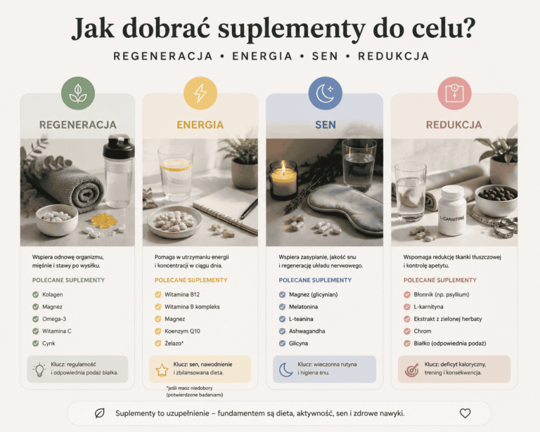 Jak dobrać suplementy do celu: suplementacja na regenerację, energię, sen i redukcję